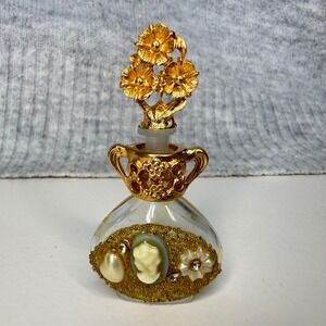 Vintage Adrian 24K Gold Electroplated Cameo Perfume Bottle Miniature 1/8 oz USA